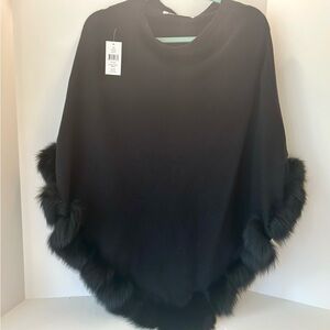Poncho with Rex Rabbit Trim- Black